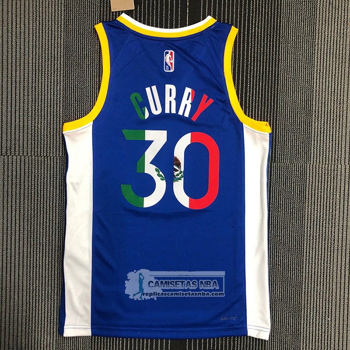 Camiseta Golden State Warriors Stephen Curry NO 30 Icon Royal Special Mexico Edition Azul